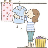 女性が洗濯物を干しているイラスト